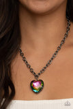 Flirtatiously Flashy Multi Oil Spill Heart Necklace